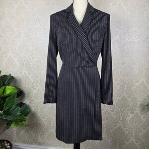 Tommy Hilfiger Size 8 Faux Wrap Dress Black White Stripe Long Sleeves Career